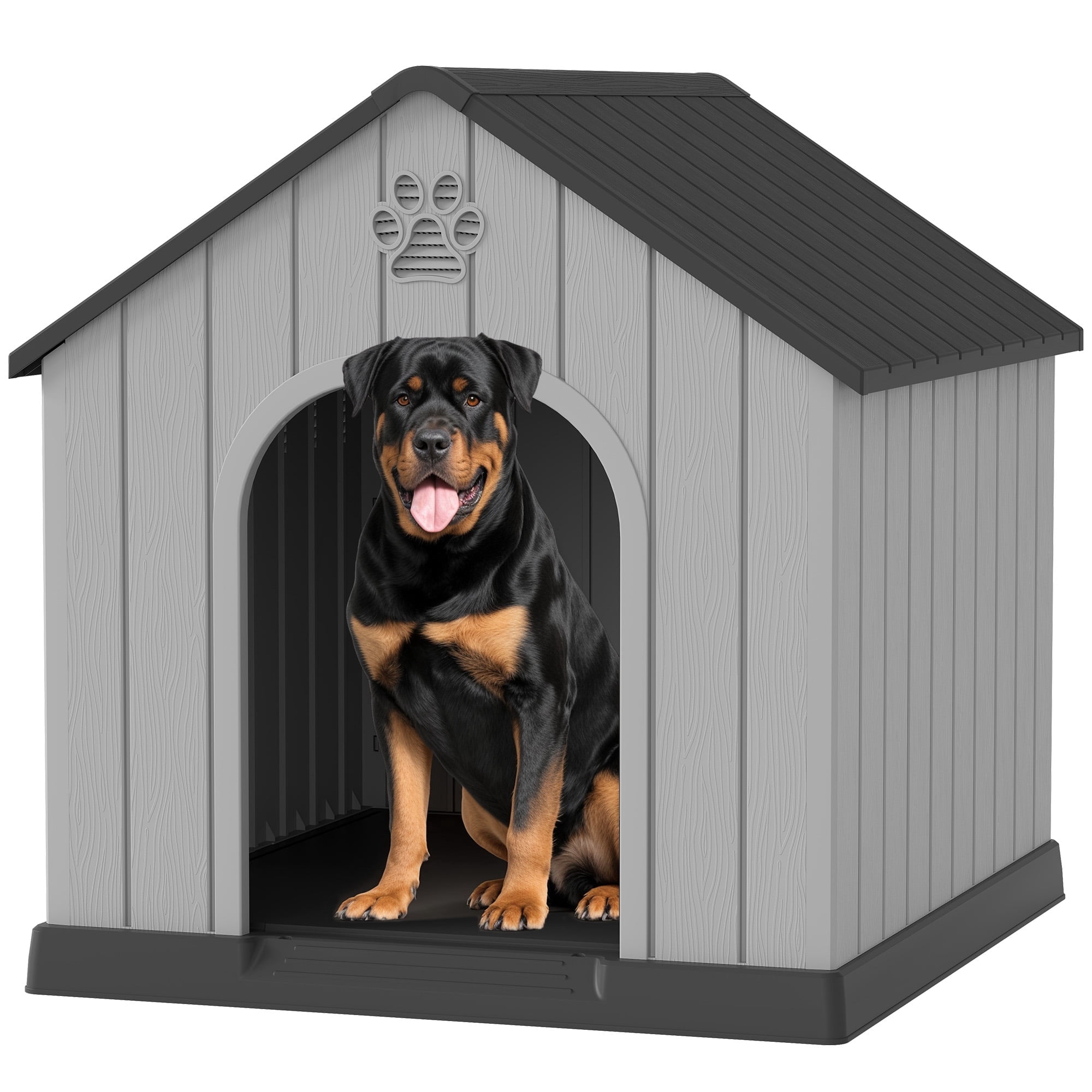 LHBcraft Large Dog House for Medium Large Dogs,Durable PP Waterproof Dog Shelter with Air Vents & Elevated Floor,Easy Clean and Assemble for Outdoor & Indoor,Black
