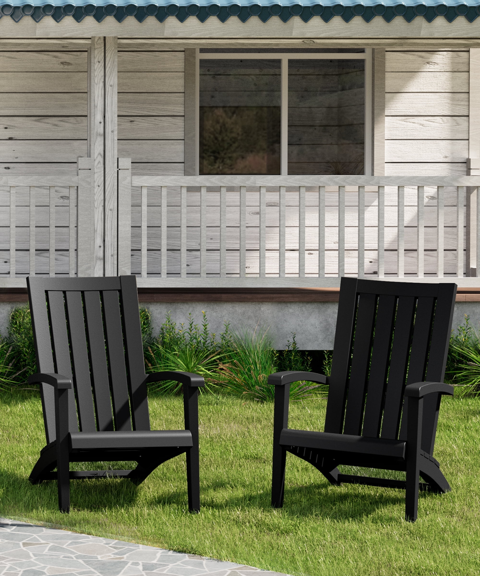 LHBcraft Modern Adirondack Chair Wood Texture, Poly Lumber Patio Chairs