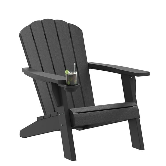 LHBcraft Outdoor Adirondack Chair with Cup Holder, HDPE Wood Grain Texture, Patio Chair, Weather-Resistant Outdoor Chair for Poolside, Patio, Backyard, Garden, Fire Pit Seating