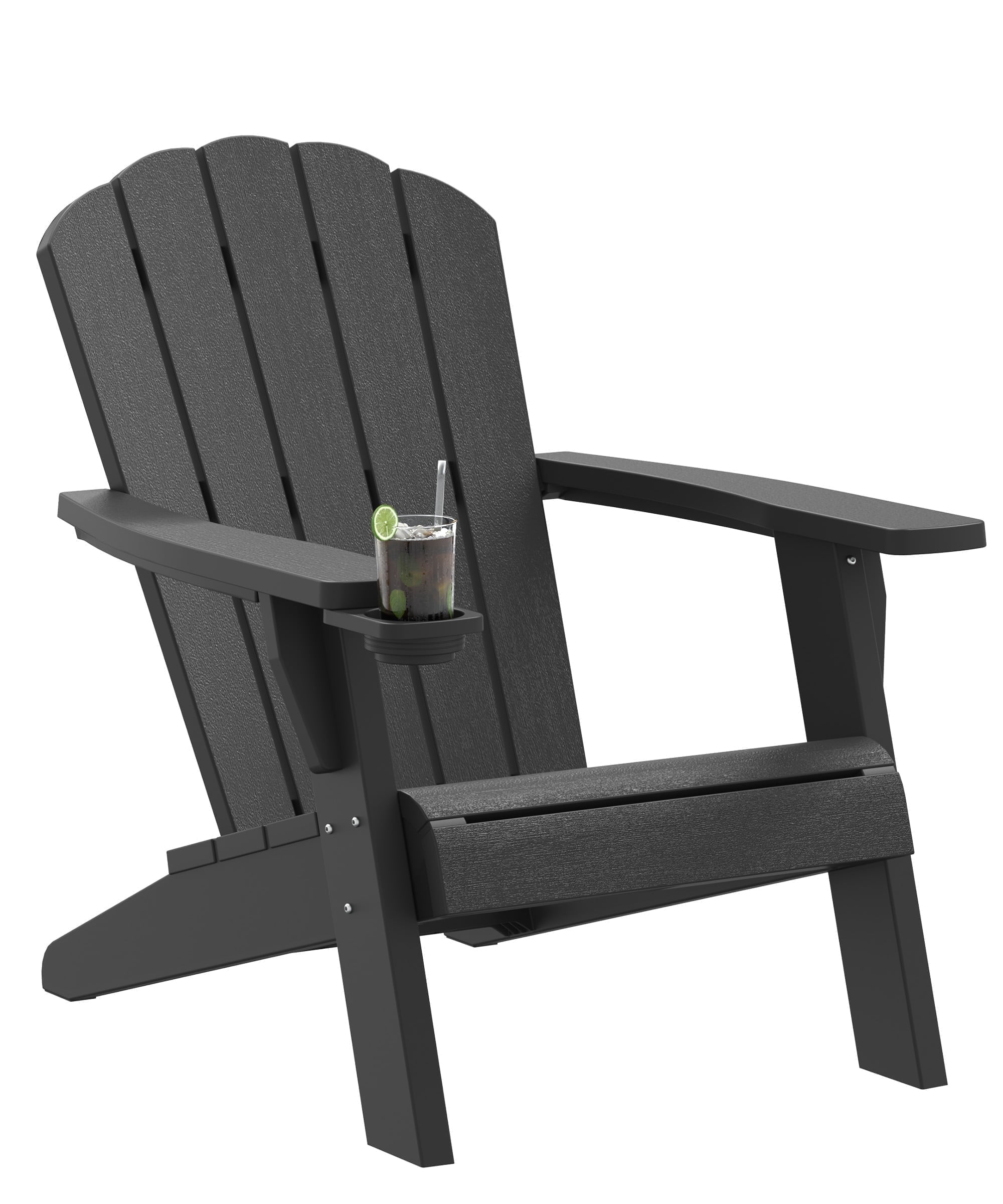 Bifanuo Outdoor Adirondack Chair with Cup Holder, HDPE Wood Grain Texture, Patio Chair, Weather-Resistant Outdoor Chair for Poolside, Patio, Backyard, Garden, Fire Pit Seating
