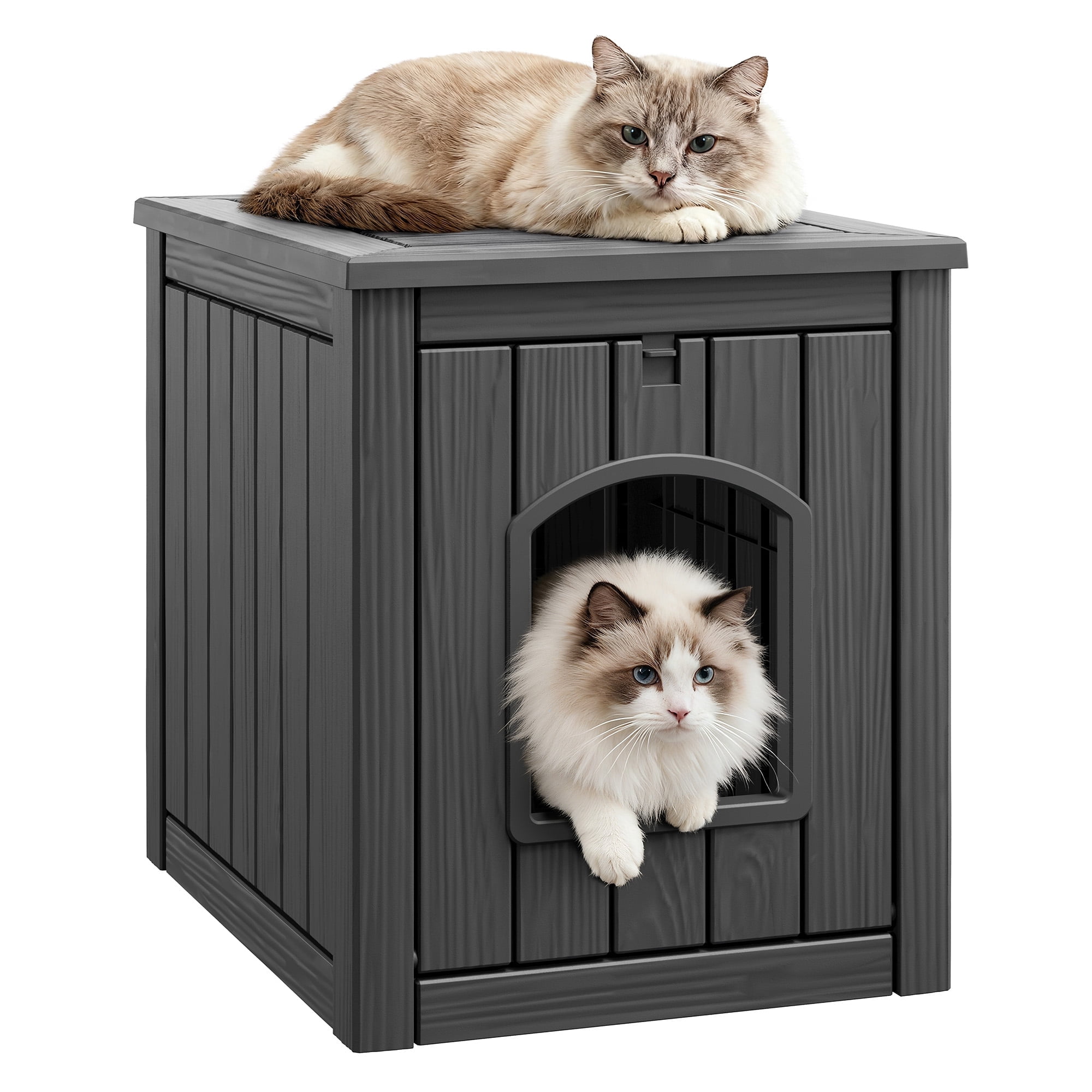 LHBcraft Outdoor Cat House, Weatherproof PP Cat Shelter for Feral & Stray Cats, Durable All-Season Pet House for Garden & Patio ,Black