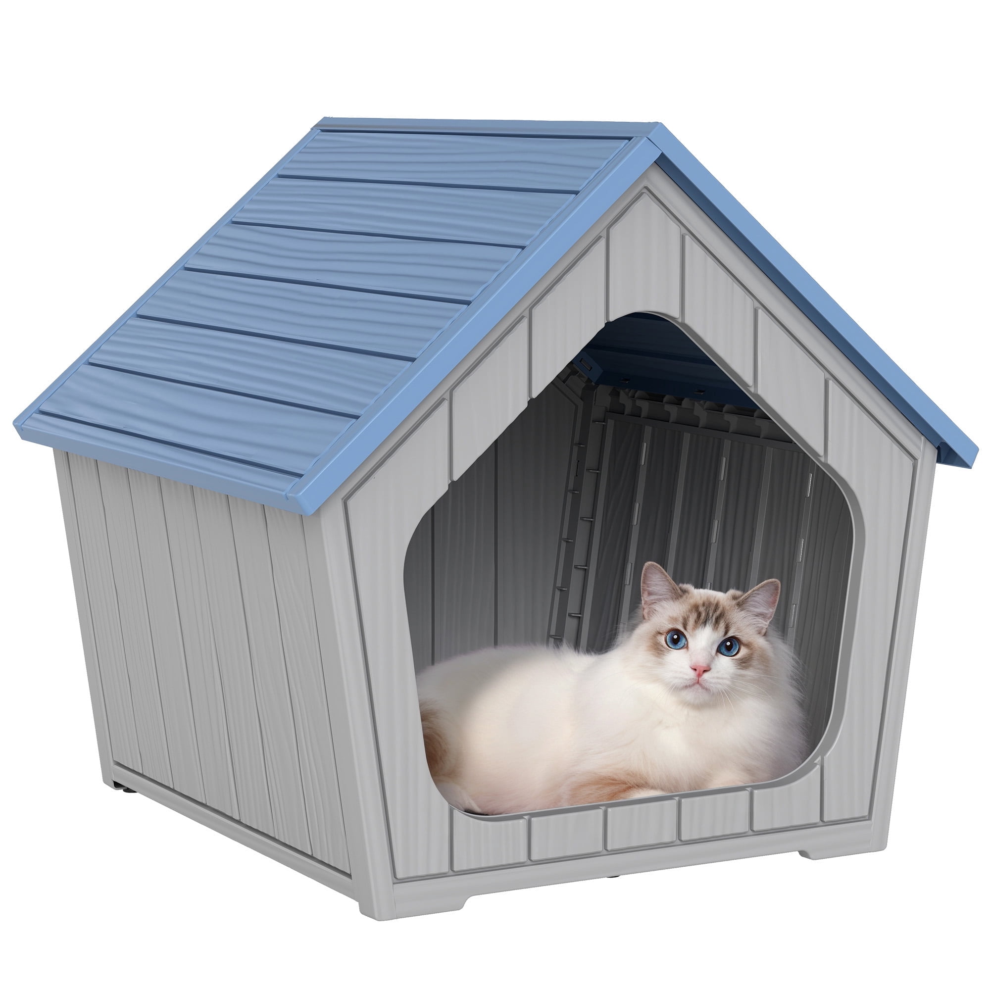 LHBcraft Outdoor Cat House,Weatherproof Resin Cat Shelter for Stray & Feral Cats,Durable All-Season Pet House for Indoor & Outdoor,Blue
