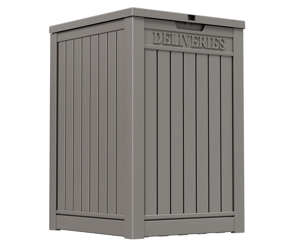 Gray Lockable 48 Gallon Plastic Deck Box with Wicker Pattern