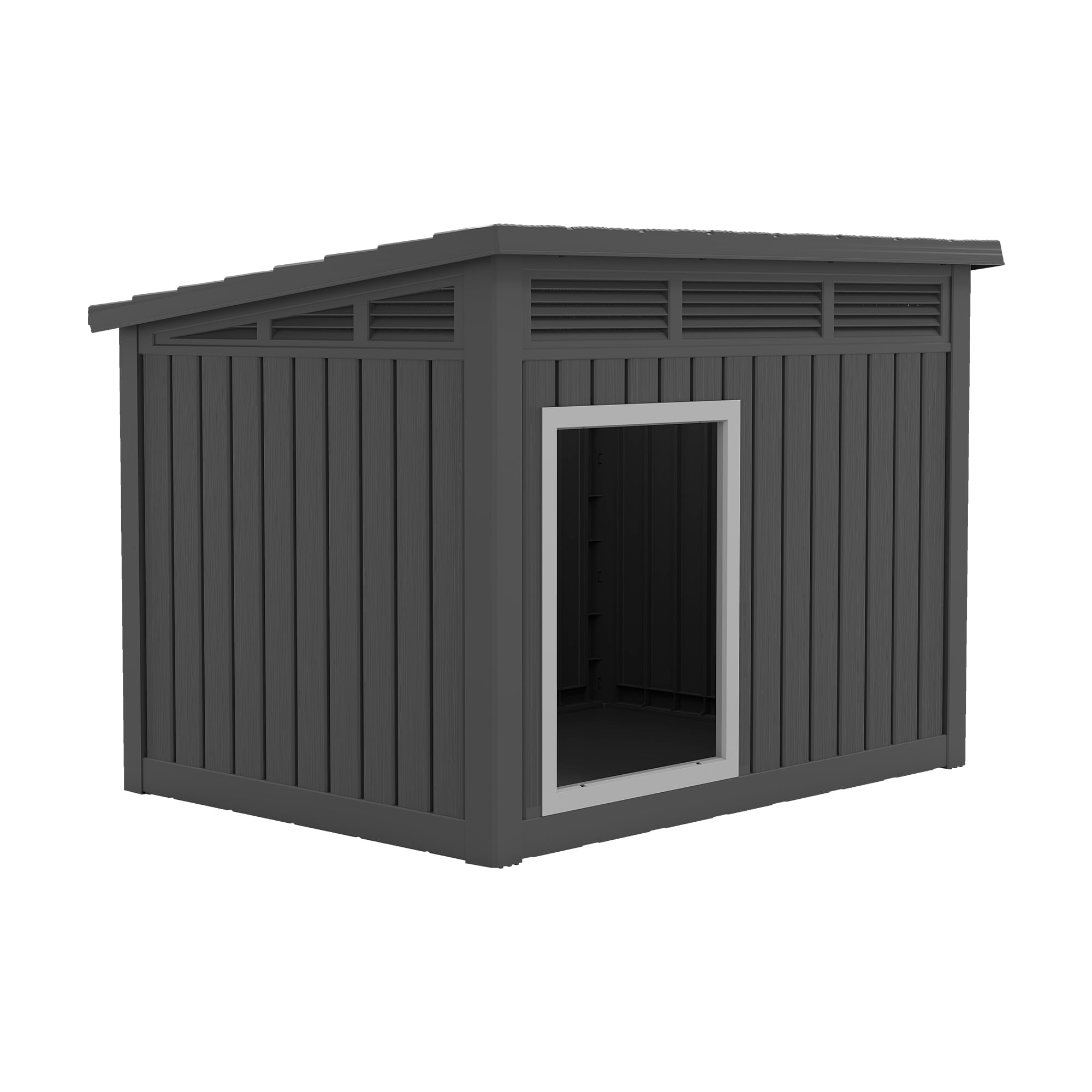 LHBcraft Waterproof Dog House,Indoor & Outdoor Dog Shelter with Ventilated Design & Removable Roof, PP Dog Kennel for Medium to Large Dogs,Black,42.8" L x 33" W x 31" H