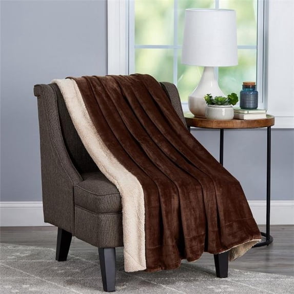 LHC Oversized Plush Woven Polyester Sherpa Fleece Solid Color Poly Fleece Sherpa Throw - Mahogany & Dove