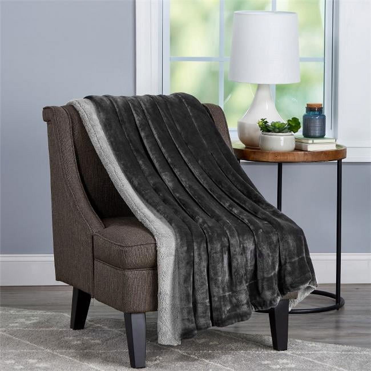 LHC 66-Throw007 Oversized Plush Woven Polyester Sherpa Fleece Solid Color Poly Fleece Sherpa Throw - Raven & Stone - Walmart.com