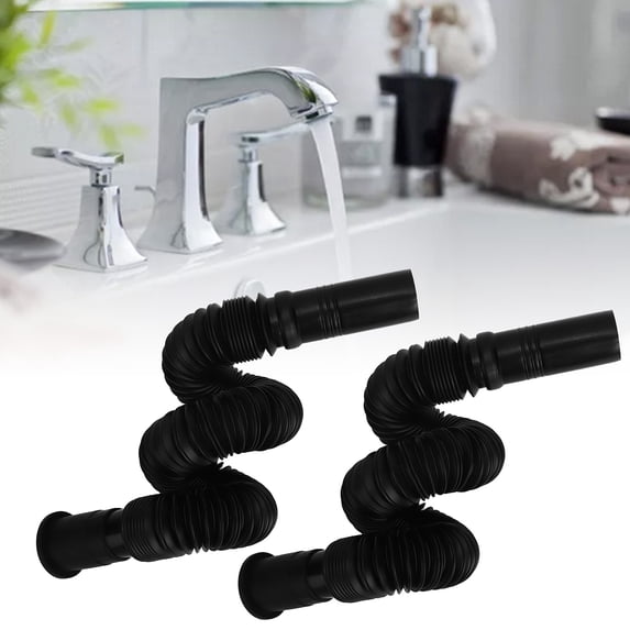 LHCER 2Pcs Basin Drain Pipe Wash Basin Sink Drain Hose Flexible PVC Water Pipe for Kitchen Bathroom Black, Wash Basin Drain Pipe