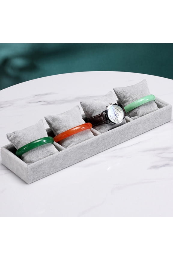 4 Slots Flannel Watch Box Display Case Organizer, Watch Bracelet Display Tray With Pillows Grey