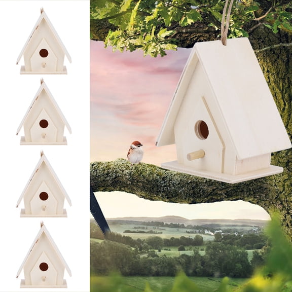 LHCER 4Pcs Mini Hanging Wooden Bird House Nests Cage Ornament Crafts For Garden Courtyard Decor,Wooden Bird House,Outdoor Bird House