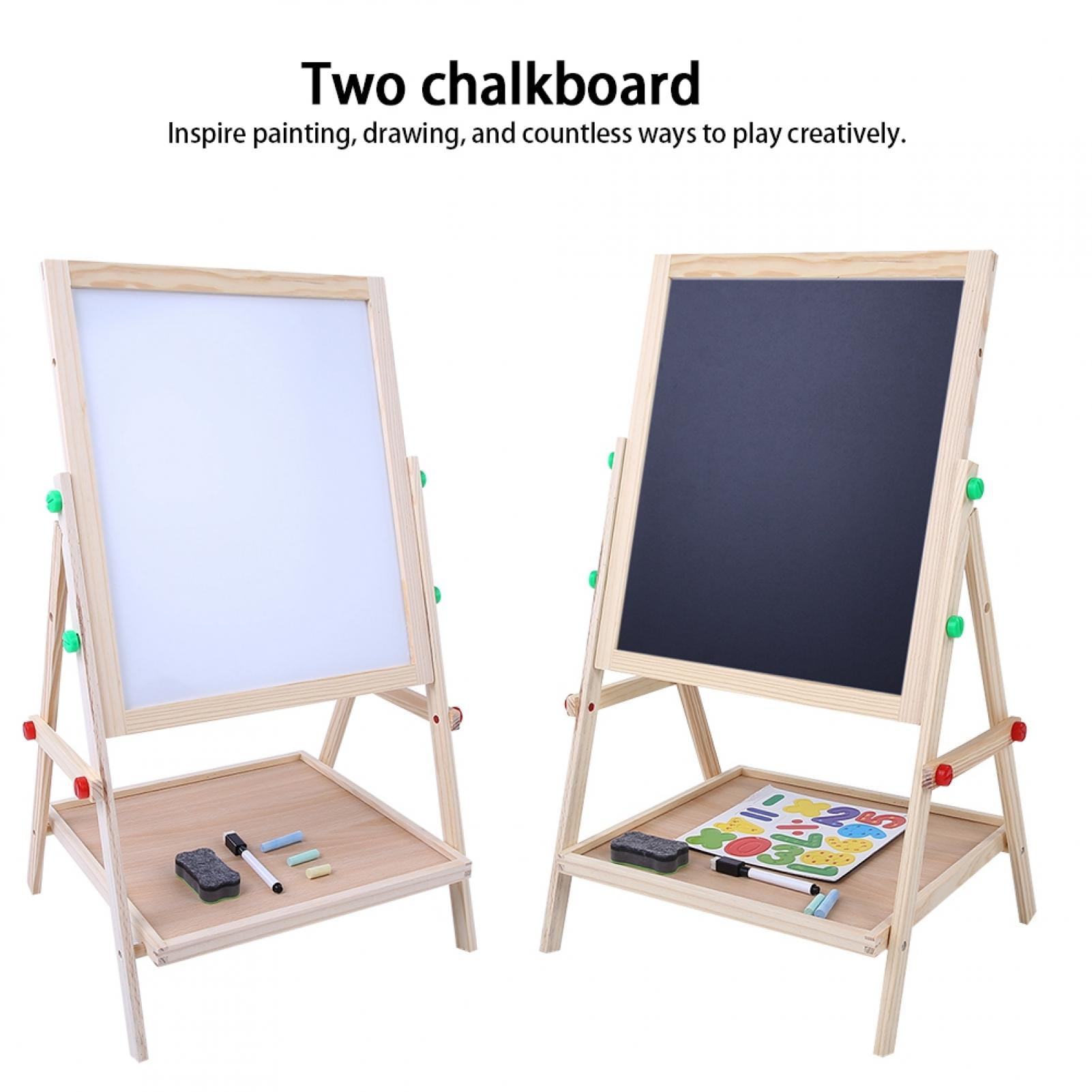 LHCER Adjustable Height Double Sided Kids Art Easel Wooden Standing Easel Children Drawing Board with Dry Erase Board and Chalkboard