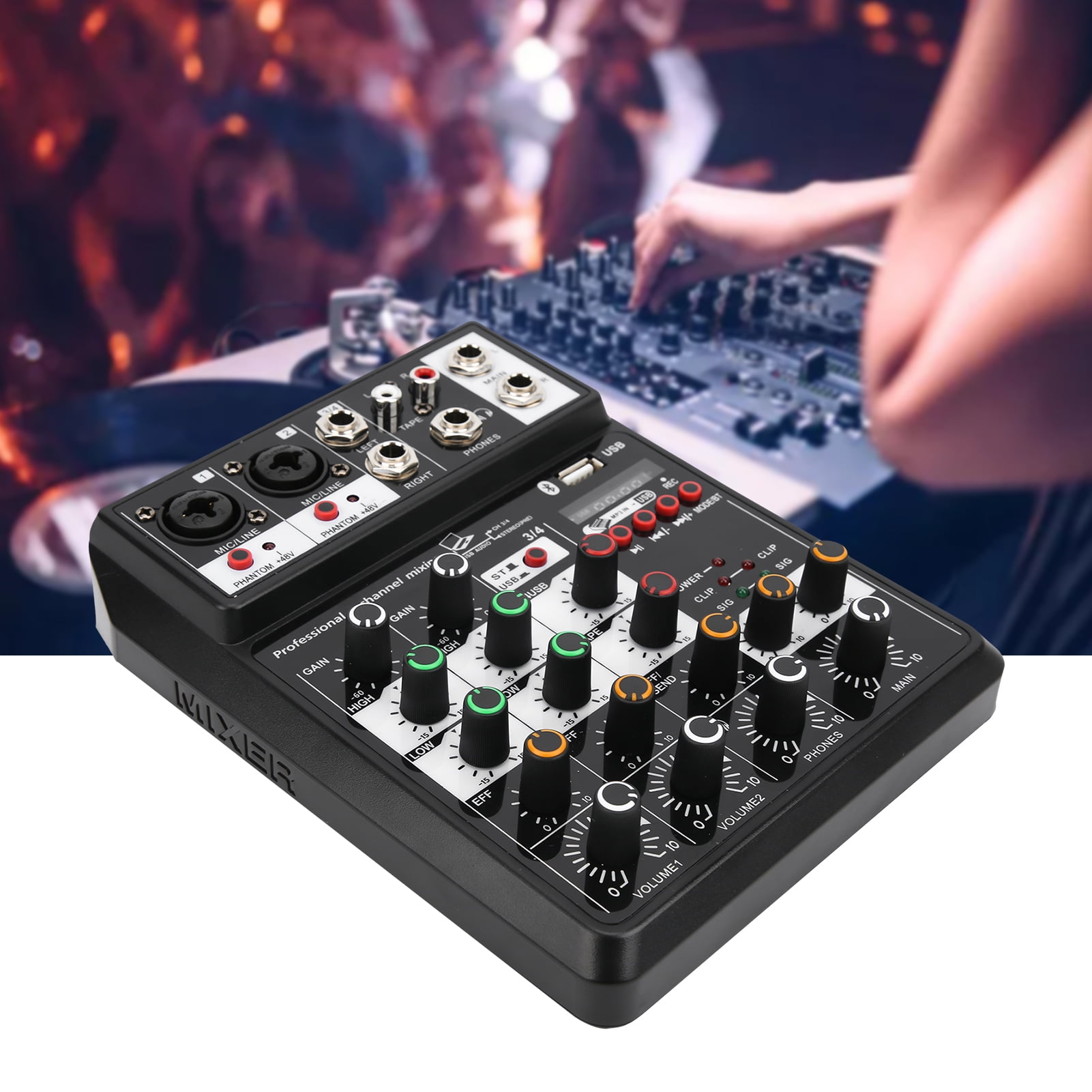 LHCER Console Mixer USB,Mini 4 Channel Sound Card Mixer Console USB