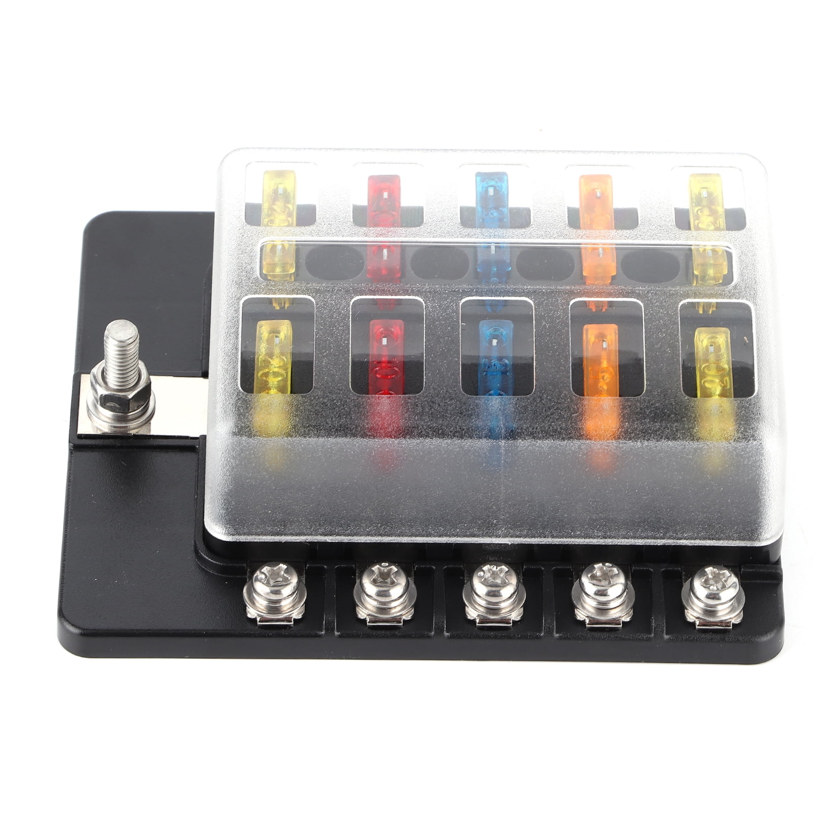 LHCER Fuse Box With LED Indicator,10‑Way Screw Nut Terminal Fuse Box Blade Fuse Block Holders