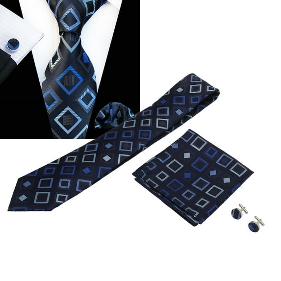 LHCER Mens Tie Set Included Tie, Handkerchief & Cufflinks, Polyester Silk Business Leisure Style for Men