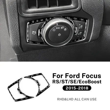 LHD RHD for Ford Focus SE RS ST Ecoboost 2015 2016 2017 2018 Car Headlight Button Real Soft Carbon Fiber Sticker Accessories.