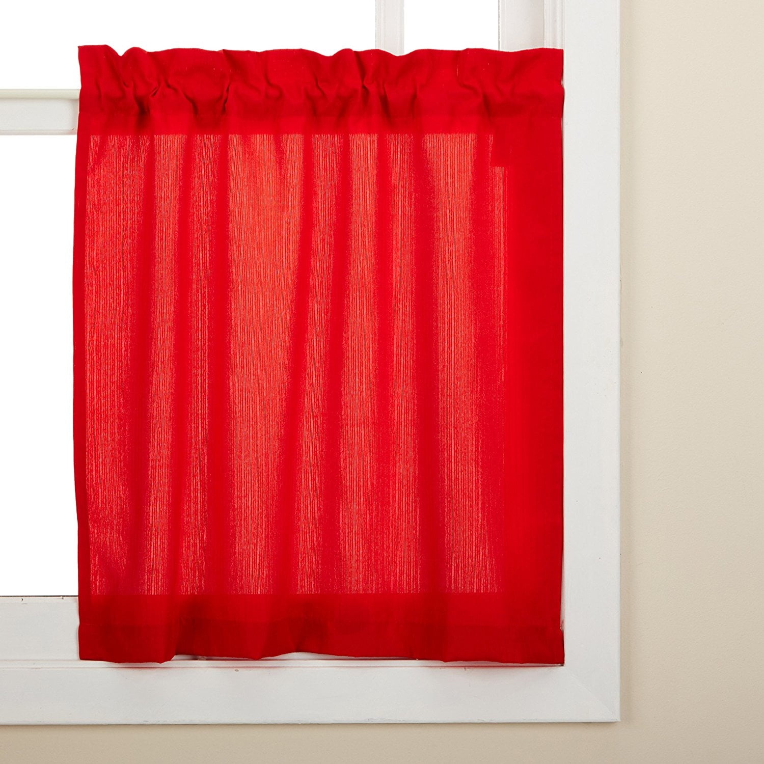 LHF Red Ribcord Opaque Solid Kitchen Curtains, 27” x 54” (2 Panels)