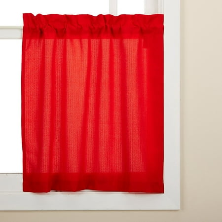 LHF Red Ribcord Opaque Solid Kitchen Curtains, 27” x 54” (2 Panels)