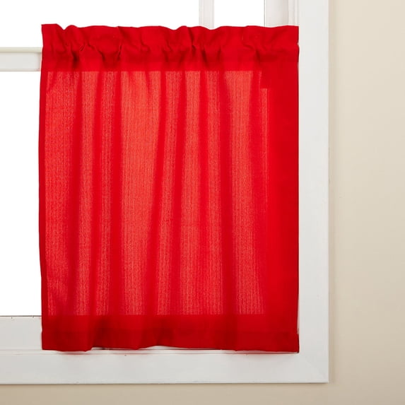 LHF Red Ribcord Opaque Solid Kitchen Curtains, 27” x 54” (2 Panels)