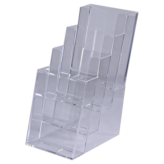 - LHF-S104 - Acrylic Slant Back 4 Tier Trifold Brochure Display - Plastic Literature Holder for Flyers, Booklets, Bills, Mail, Letters, Cards, Pamphlets, Maps (Pack of 2)