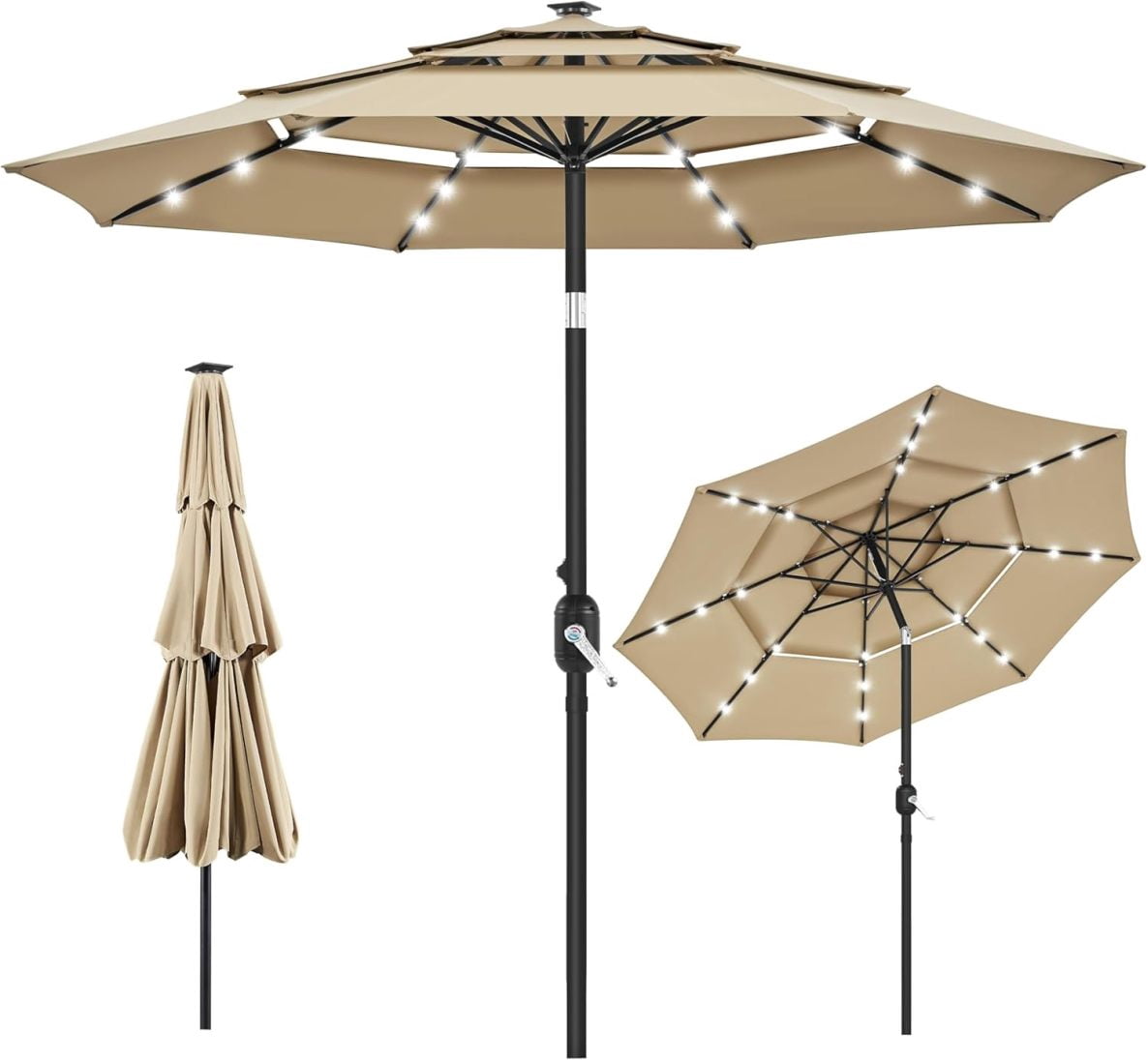 LHHP 10ft 3-Tier Vented Solar Patio Umbrella, Table Outdoor Market ...