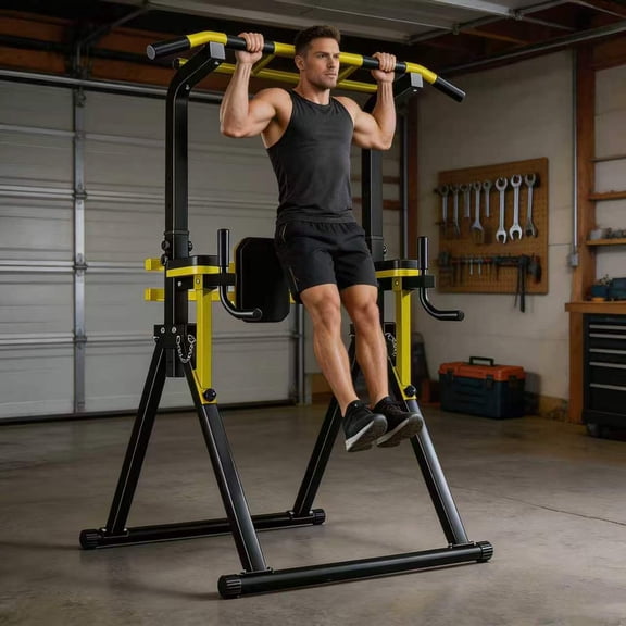 LHKJ 10-Level Adjustable Power Tower Pull Up Bar & Dip Station, Heavy-Duty Frame