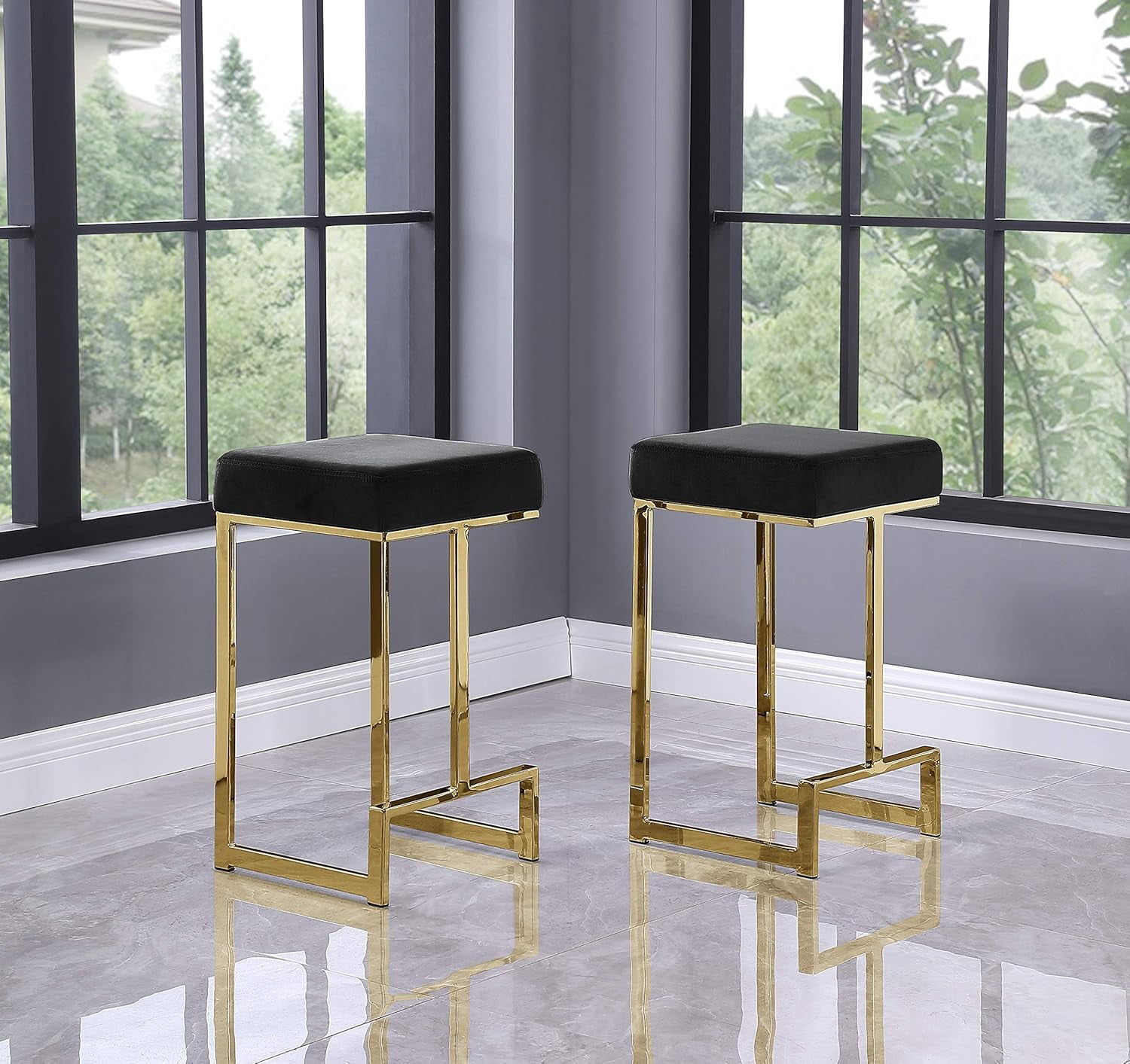 LHKJ 25 in. H Black Velvet Backless Metal Counter Height Stools with ...