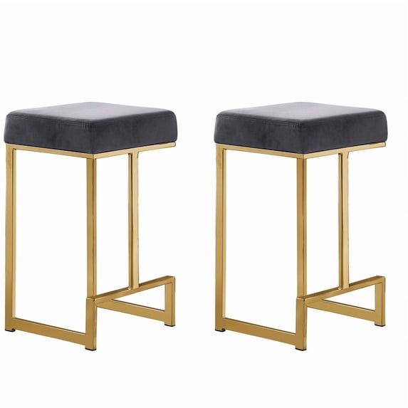 LHKJ 25 in. H Gray Velvet Backless Metal Counter Height Stools with ...