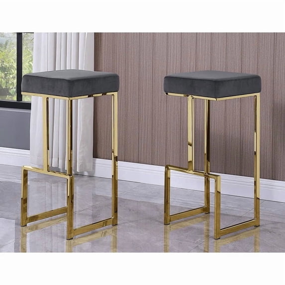 LHKJ 31 in. H Velvet Bar Stools with Gold Plated Metal Frame and ...
