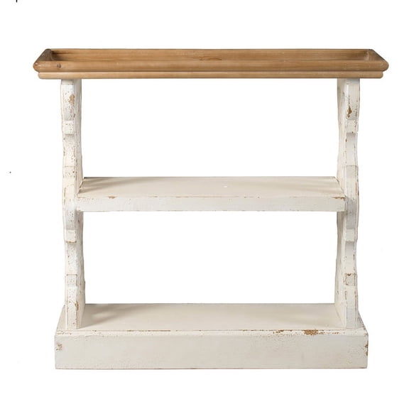 LHKJ 35.5"x14"x32" Distressed White & Natural Wood French Country Console Table