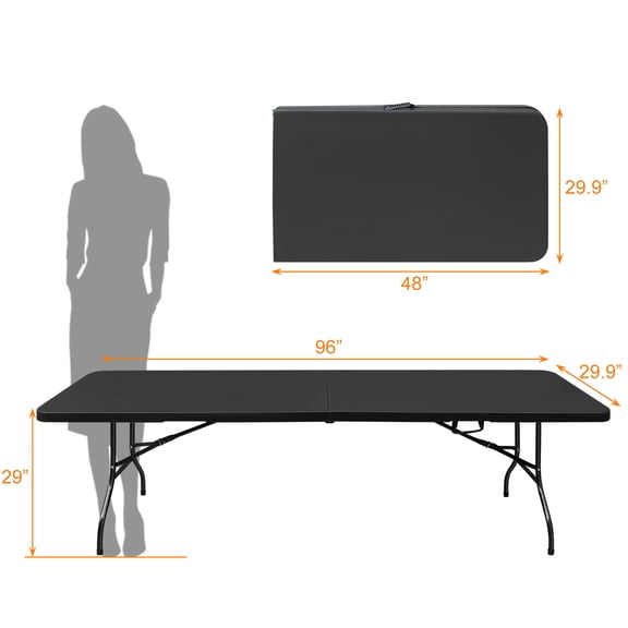 LHKJ 8ft Black Folding Table – Portable Plastic Table for Camping Picnics Parties