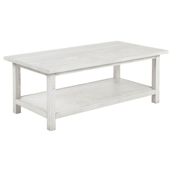 LHKJ Castleton Distressed White Wood Coffee Table with Shelf