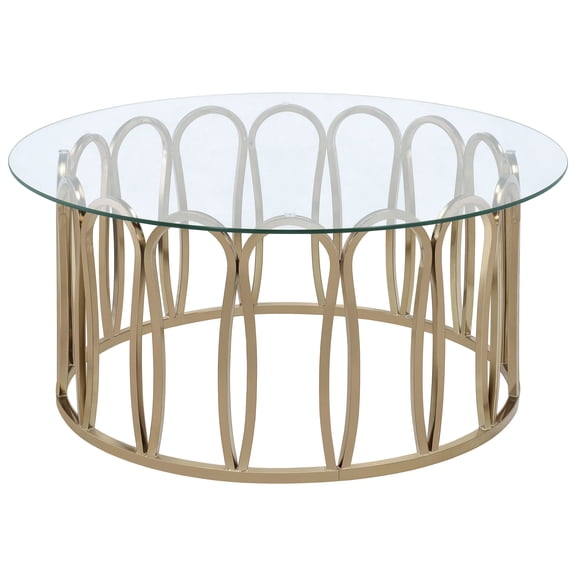 LHKJ Chocolate Chrome Round Glass Top Coffee Table
