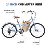 LHKJ Commuter Bike, 24 Inch, 6-Speed, Steel Frame