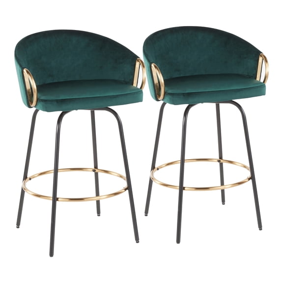LHKJ Contemporary Counter Stool with Black Metal, Emerald Green Velvet and Gold Metal Accent, Set of 2
