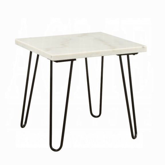 LHKJ Modern Elegance White Marble End Table with Black Finish Legs