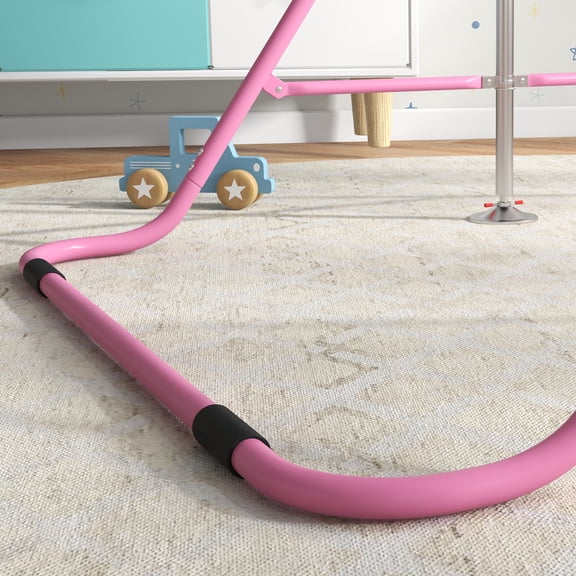 LHKJ Pink Folding Kids Gymnastics Bar Shock Absorption, Adjustable Horizontal Bar