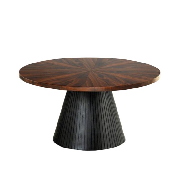 LHKJ Round Coffee Table with Parquet Pattern & Drum Base (Black)