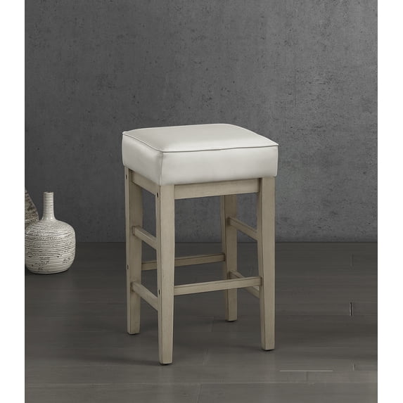 LHKJ Transitional White Faux Leather Seat 24 in. Counter Height Stools ...