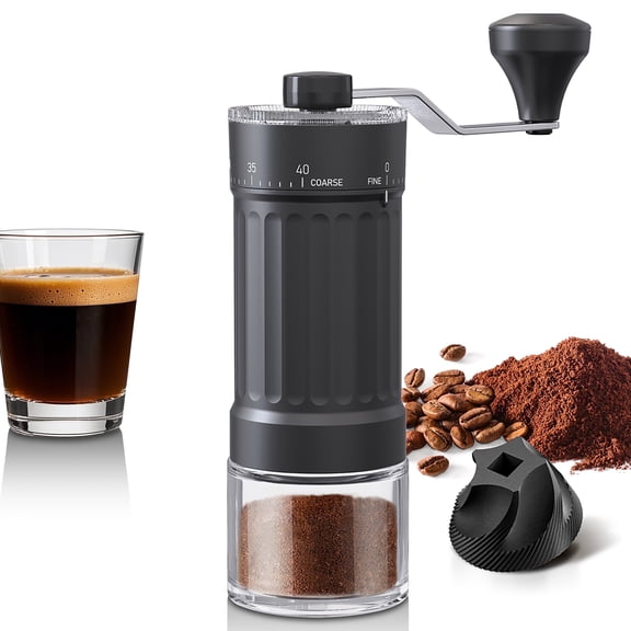 Hand Coffee Grinder, LHKLUK Adjustable Coffee Grinder, Textured ABS Body & Soda-Lime Glass, Ceramic Burr, Compact & Portable for Home/Outdoor/Cold Brew