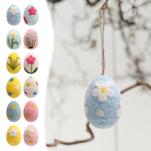 LHNFT 12 Pcs Easter Felt Eggs 2.4 Inch Felted Wool Egg Hanging Ornaments for Tree Colorful Spring Crafts Decoration for Home Holiday Easter Party Tiered Tray Supplies Decor