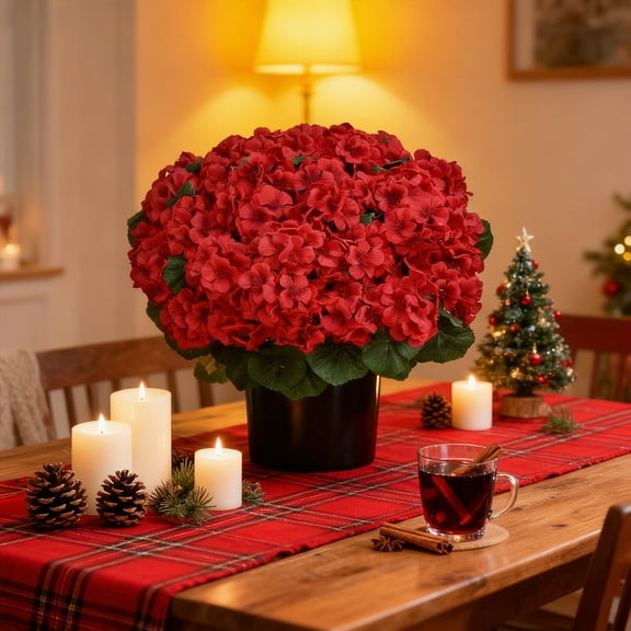 LHNFT 18" Artificial Geraniums Topiary for Front Porch Decor,Faux Silk Flowers Bushes UV Resistant Potted Plants for Outdoor Indoor Door Offices Garden Farmhouse Home Decor