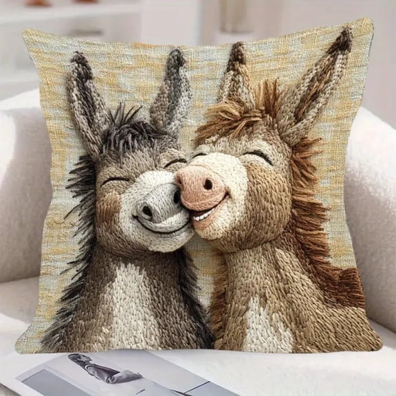 LHNFT 18x18 Inch Funny Decorative Throw Pillow Covers, Animal Pillow Cover, Printed Style Animal Embroidery Square Pillowcase for Living Room, Bed Decor, Patio, Car
