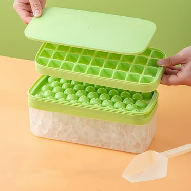 LHNFT 2-Layer Ice Cube Trays with Lid and Bin, Silicone Ice Cube Trays for Freezer, Reusable Large Ice Cube Molds, Easy to Release & Sturdy, Small Pellet Ice Maker for Drinks, Coffee and Cocktails