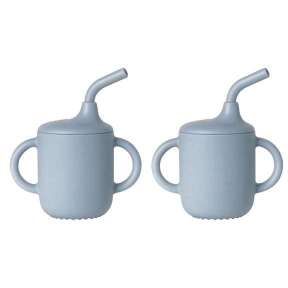 LHNFT 2 Pack 100% Tiny Silicone Drinking Training Cup with Handles & Straw for Baby and Toddler