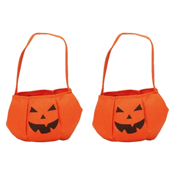 LHNFT 2 Pack Halloween Trick or Treat Pumpkin Candy Tote Bag - Non-Woven Orange Pumpkin Face Goodies Bag
