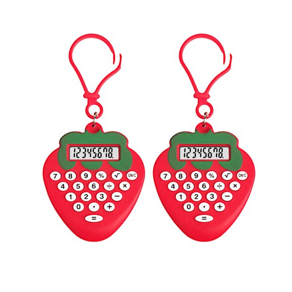 LHNFT 2 Pcs Pocket Calculator Key Ring Tiny Strawberry Shape Calculator Small Portable Mini Electronic Calculator for Home Students School Supplies