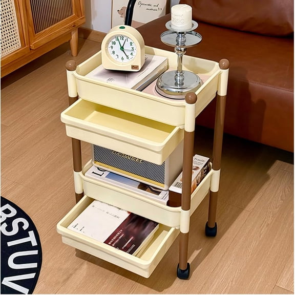 LHNFT 2 Tier Rolling Utility Cart with Drawers Multifunctional Storage Organizer with Wheels & Plastic Shelf Storage Cart for Kitchen Bathroom Office Living Room