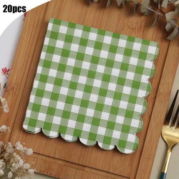 LHNFT 20 Pcs Gingham Napkins Disposable Red and White Checkered Paper Napkins Scalloped Plaid Dinner Napkins for Picnic BBQ Birthday Wedding Party Supplies, 5 x 5 Inches