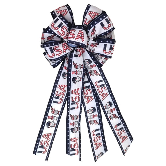 LHNFT 21 Inch Large Patriotic Wreath Bow Tree Topper 4th of July Decorations Red White and Blue USA Gnomes Bows for Wreaths Memorial Day Independence Day Indoor Outdoor Party Supplies