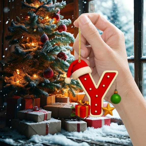 LHNFT 26 Letter Ornaments Christmas Tree Decoration, Personalized Christmas Letter Tree Hanging Pendant with Gift Box Pattern, A to Z Initial Alphabet Decorative for DIY Craft Christmas Ornaments