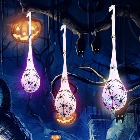 LHNFT 3 Pack Hanging Halloween Decorations Outdoor Giant Spider Egg, Light Up Spider Webs with Purple LED Lights, Waterproof for Halloween Props Party Gifts, Yard Garden Tree House Decor